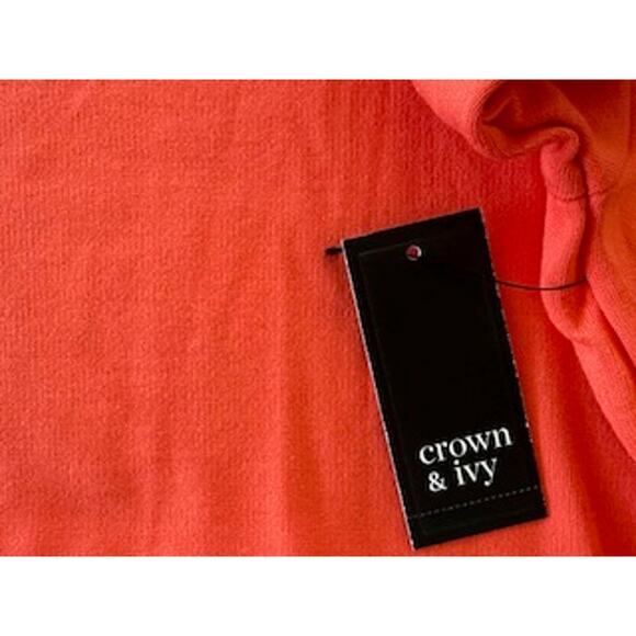 NWT Crown & Ivy Women's Orange with Ruffled Blue White Sleeve Accents Dress Sz S - Picture 3 of 7